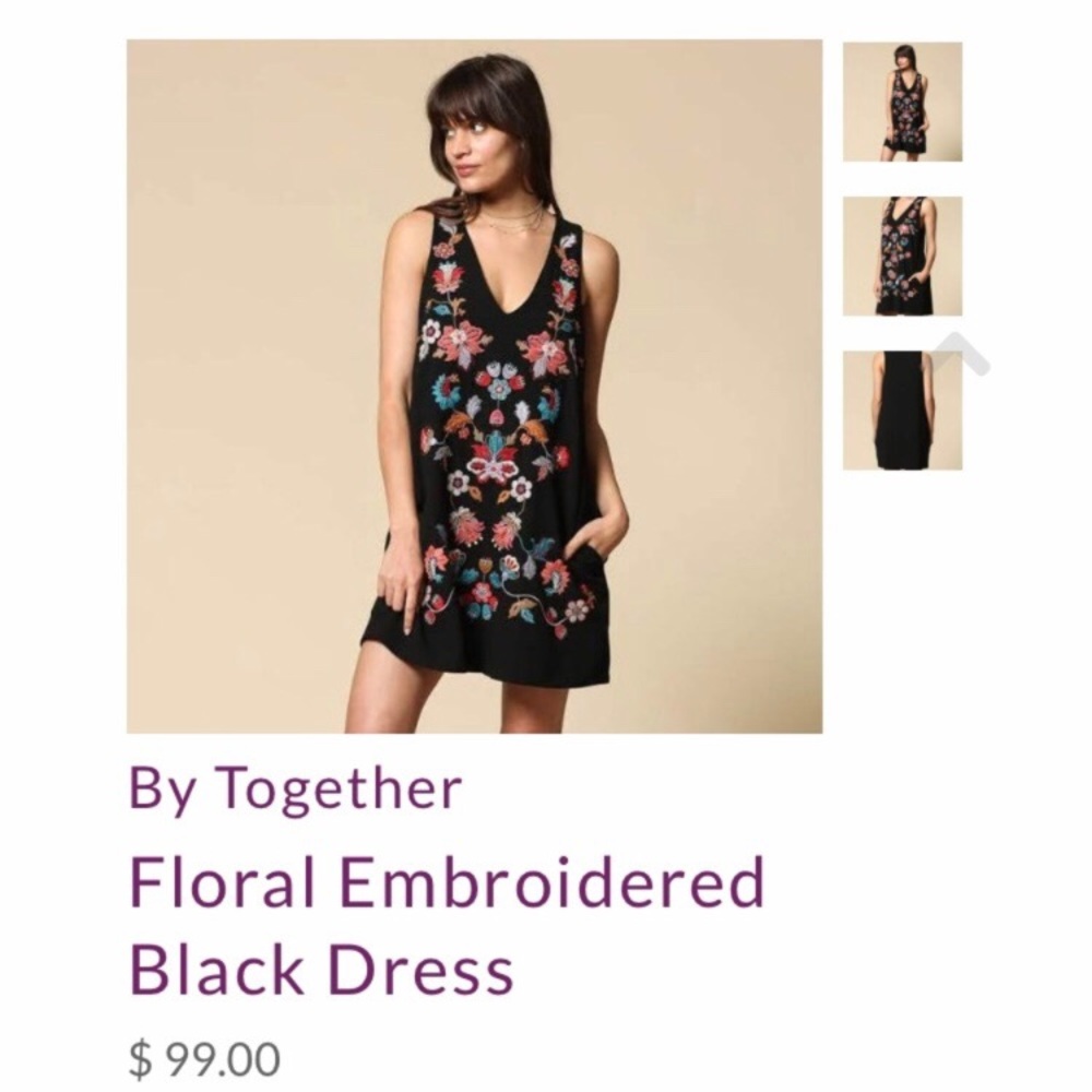By together black embroidered floral dress